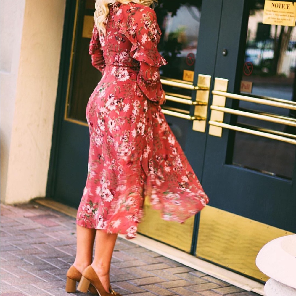 Long, ruffled, floral dress from Dillard’s